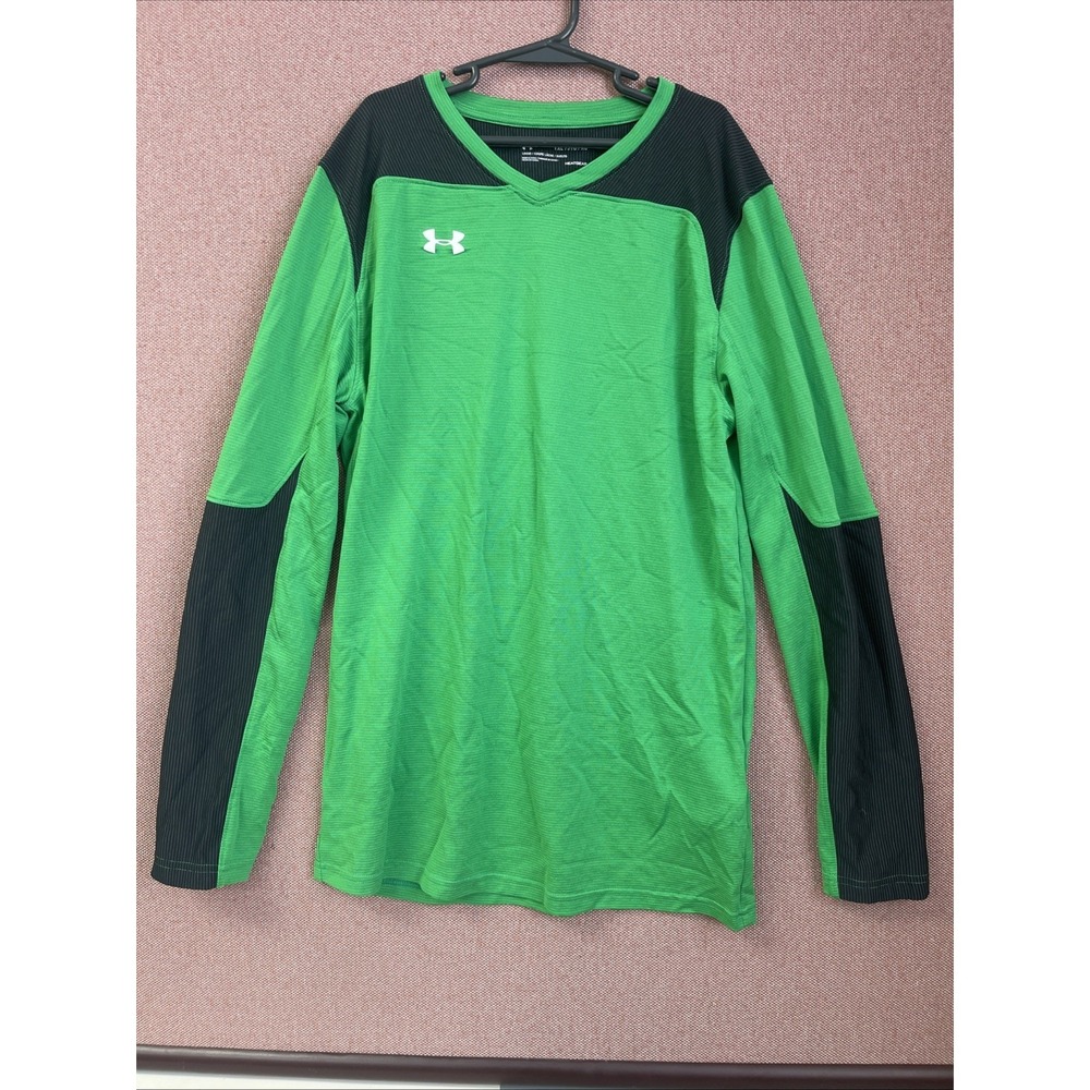 Under Armour Shirt Size Youth XL Green And Black Logo on Front Loose Heat Gear